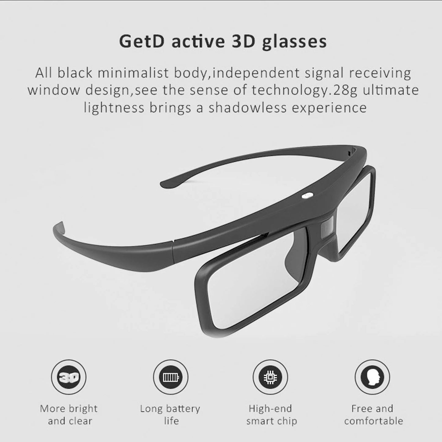 Vision3D Active Shutter 3D Glasses — 144Hz Refresh Rate, 178° Wide Viewing Angle, Rechargeable DLP Link for Home Theater Projectors