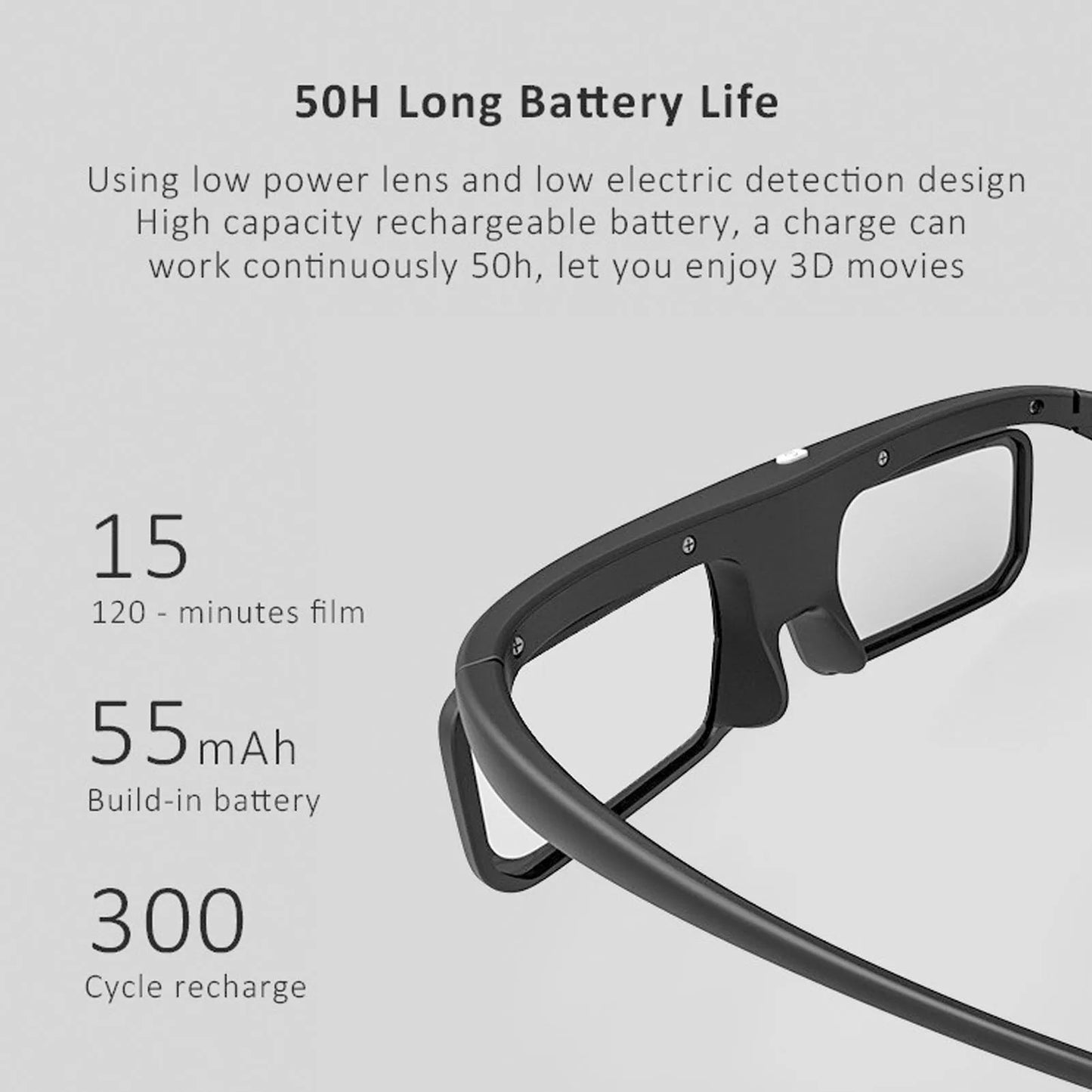 Vision3D Active Shutter 3D Glasses — 144Hz Refresh Rate, 178° Wide Viewing Angle, Rechargeable DLP Link for Home Theater Projectors